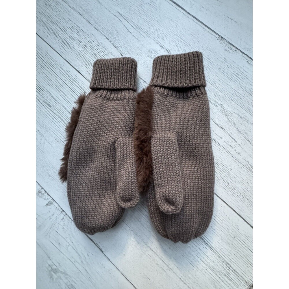 Cat Mittens Brown Cat Double Cuffs Faux Fur Embroidered NWOT - Picture 2 of 5